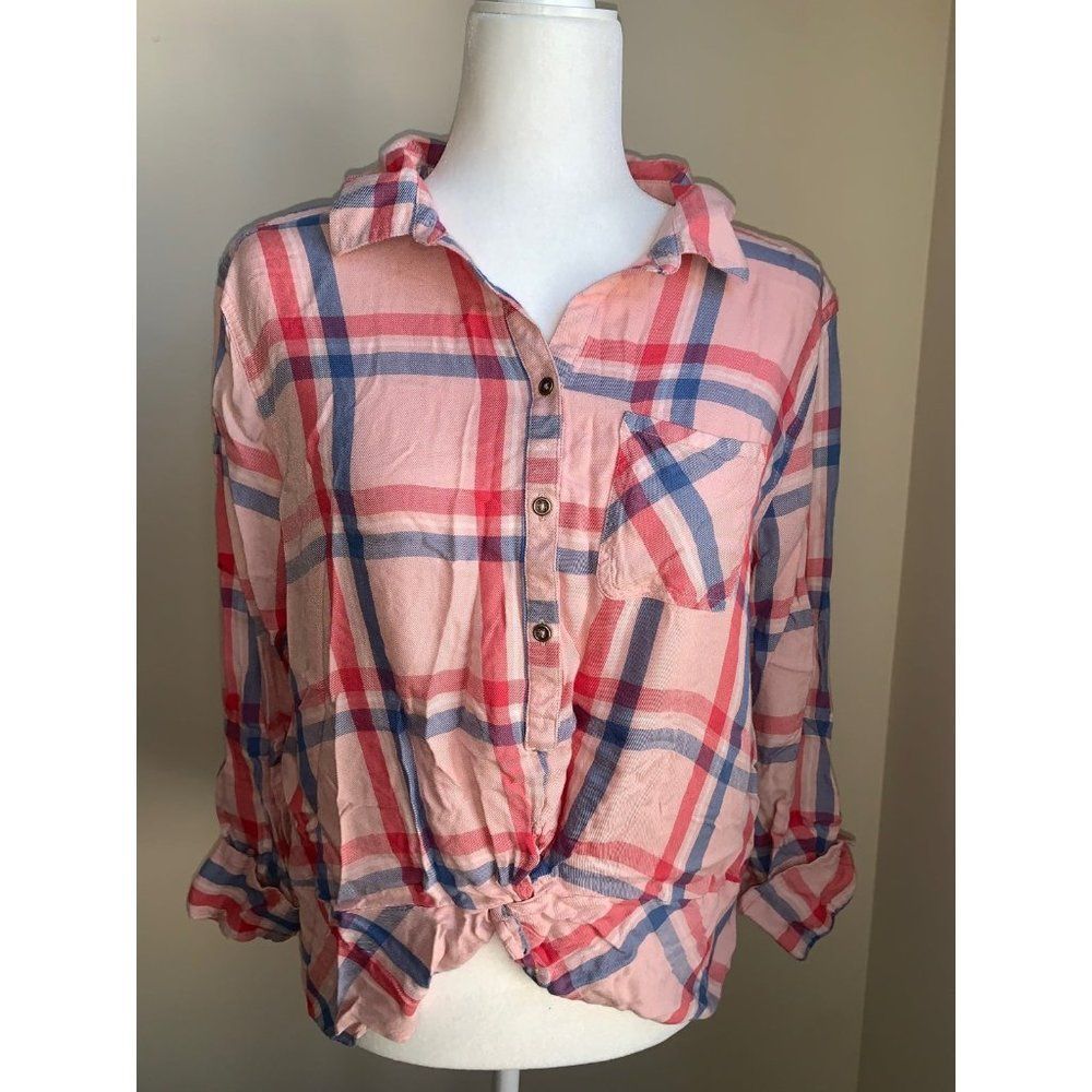 NWOT C&C California pink plaid top with tie front